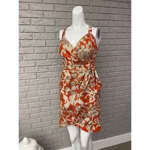 An Original Milly of New York Women Orange & Gold Metallic Halter Sheath Dress 0